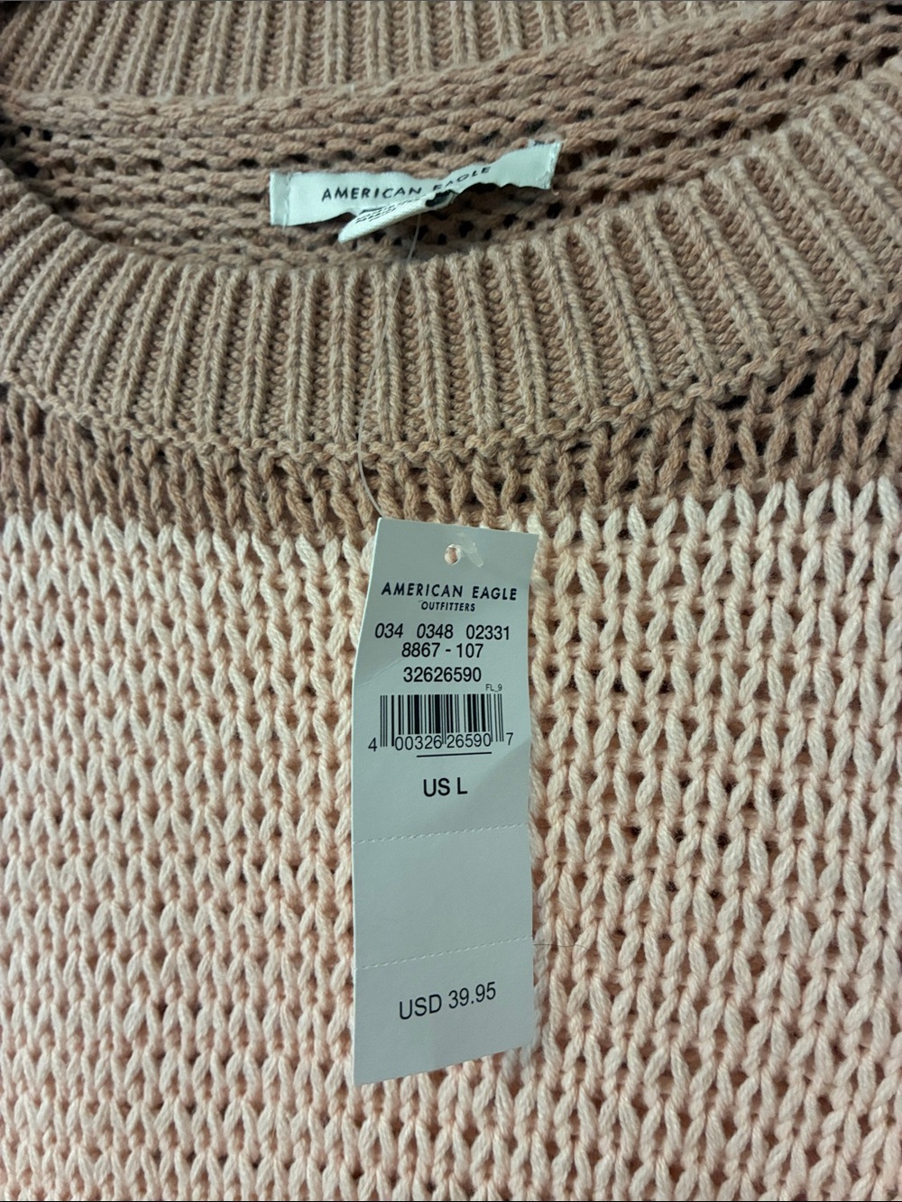 NEW American Eagle Medium Cozy Striped Crewneck Sweater - Baby Pink and Mauve - Picture 5 of 7